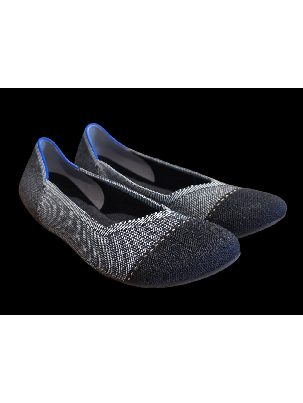 Rothy’s Ladies 10.5 The Flats Grey Black Cap-toe Ballet Shoe Slip-on Loafers